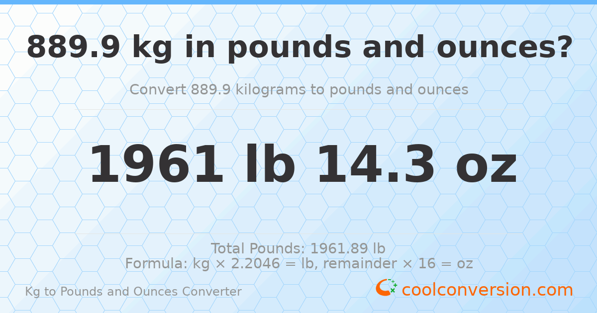 889.9 kg to lbs and oz — 889.9 kg = 1961 lb 14.3 oz