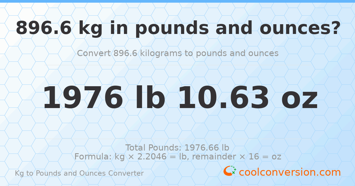 896.6 kg to lbs and oz — 896.6 kg = 1976 lb 10.63 oz