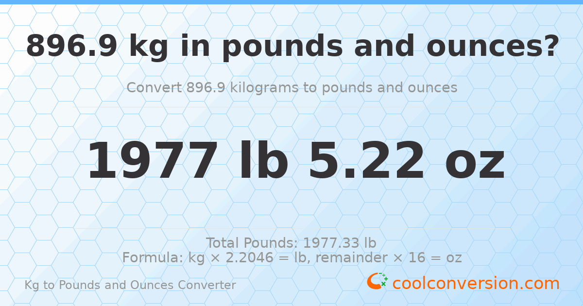 896.9 kg to lbs and oz — 896.9 kg = 1977 lb 5.22 oz