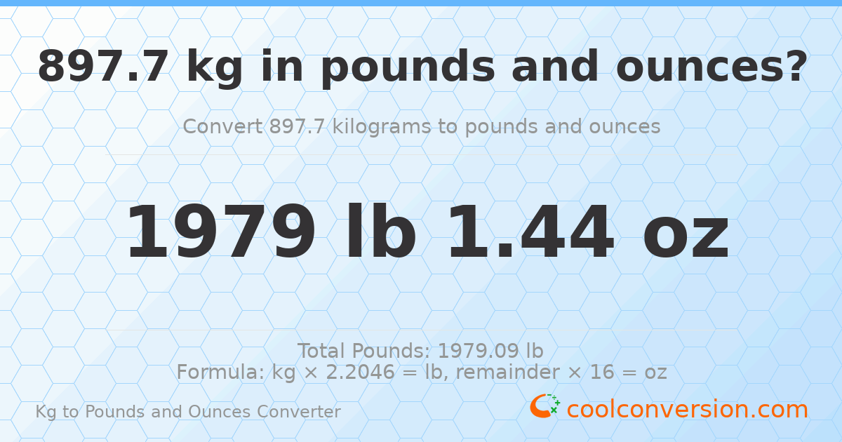 897.7 kg to lbs and oz — 897.7 kg = 1979 lb 1.44 oz