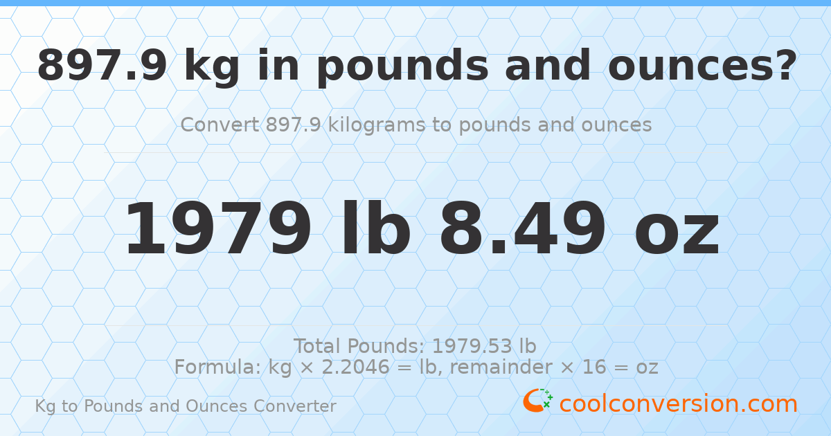 897.9 kg to lbs and oz — 897.9 kg = 1979 lb 8.49 oz