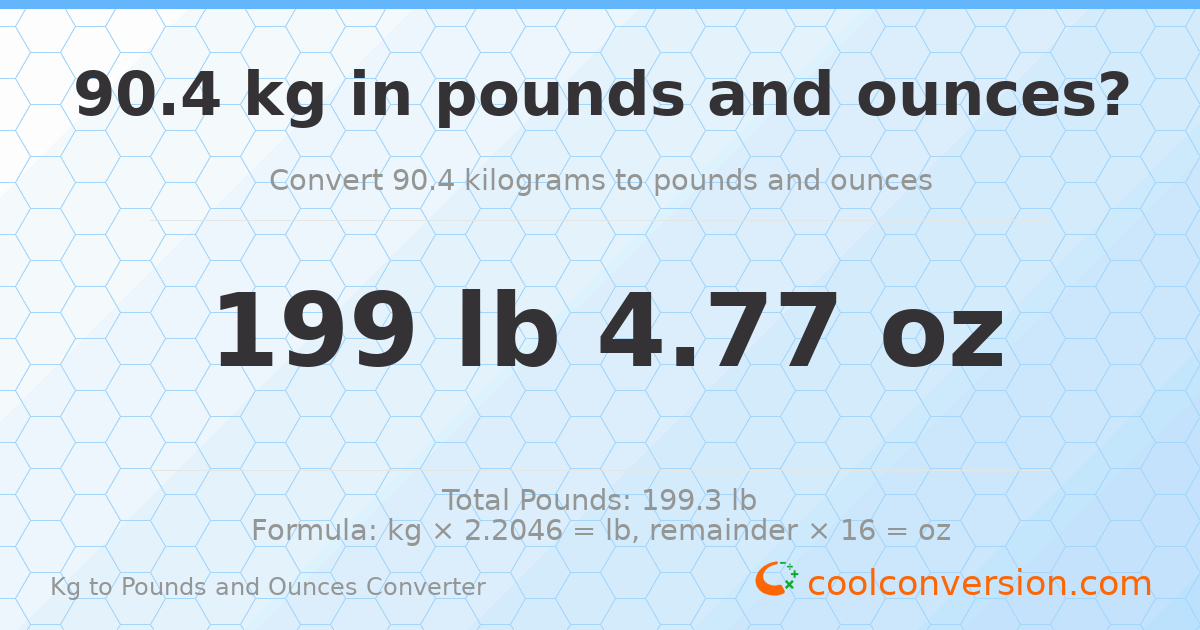 90.4 kg to lbs and oz — 90.4 kg = 199 lb 4.77 oz