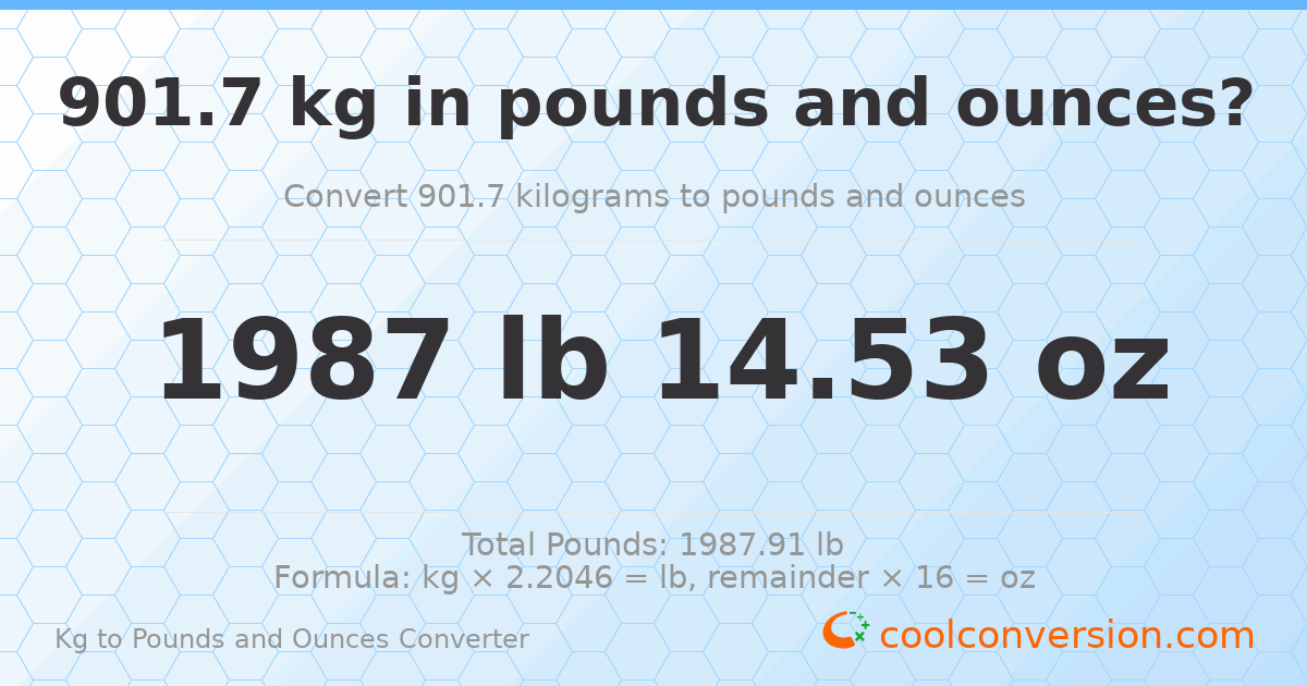 901.7 kg to lbs and oz — 901.7 kg = 1987 lb 14.53 oz