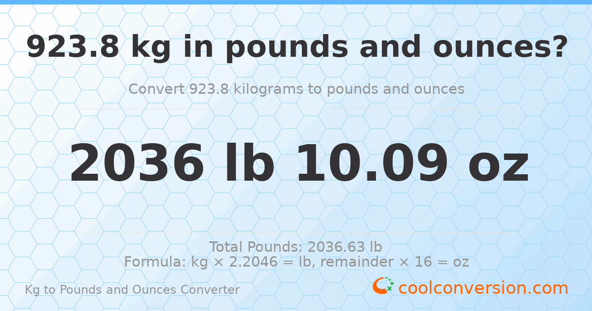 923.8 kg to lbs and oz — 923.8 kg = 2036 lb 10.09 oz