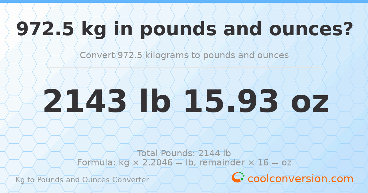 972.5 kg to lbs and oz — 972.5 kg = 2143 lb 15.93 oz