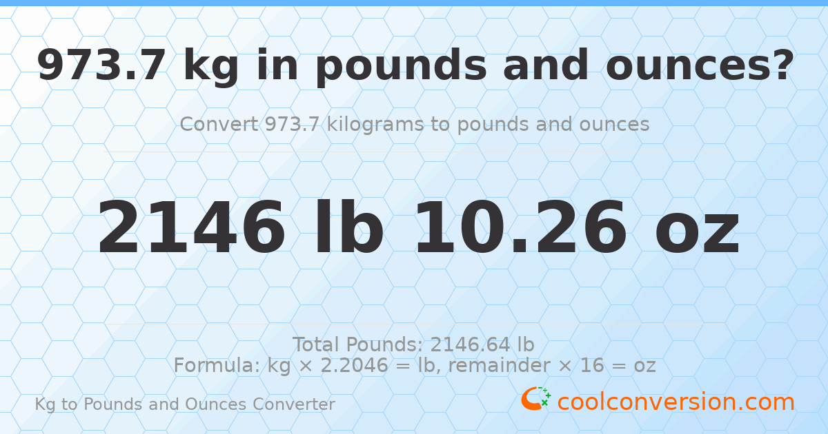 973.7 kg to lbs and oz — 973.7 kg = 2146 lb 10.26 oz
