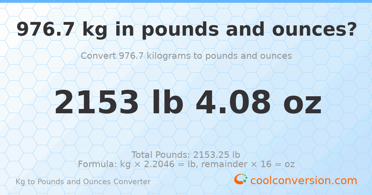 976.7 kg to lbs and oz — 976.7 kg = 2153 lb 4.08 oz