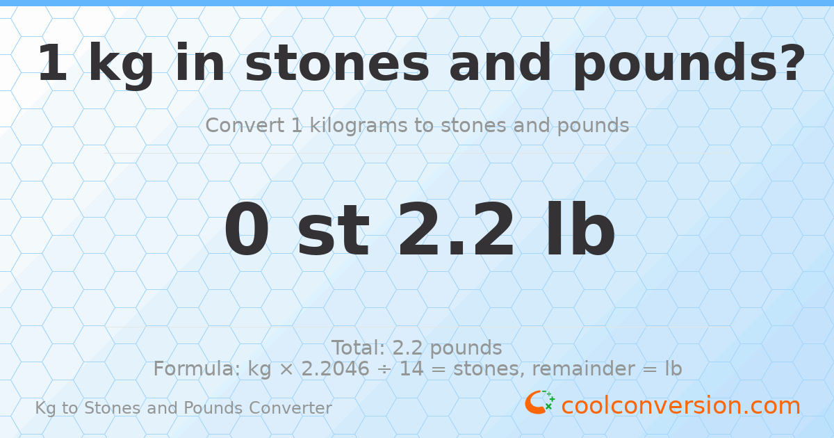 1 kg to stones and pounds — 1 kg = 0 st 2.20 lb