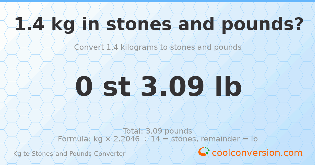 1.40 kg to stones and pounds — 1.40 kg = 0 st 3.09 lb