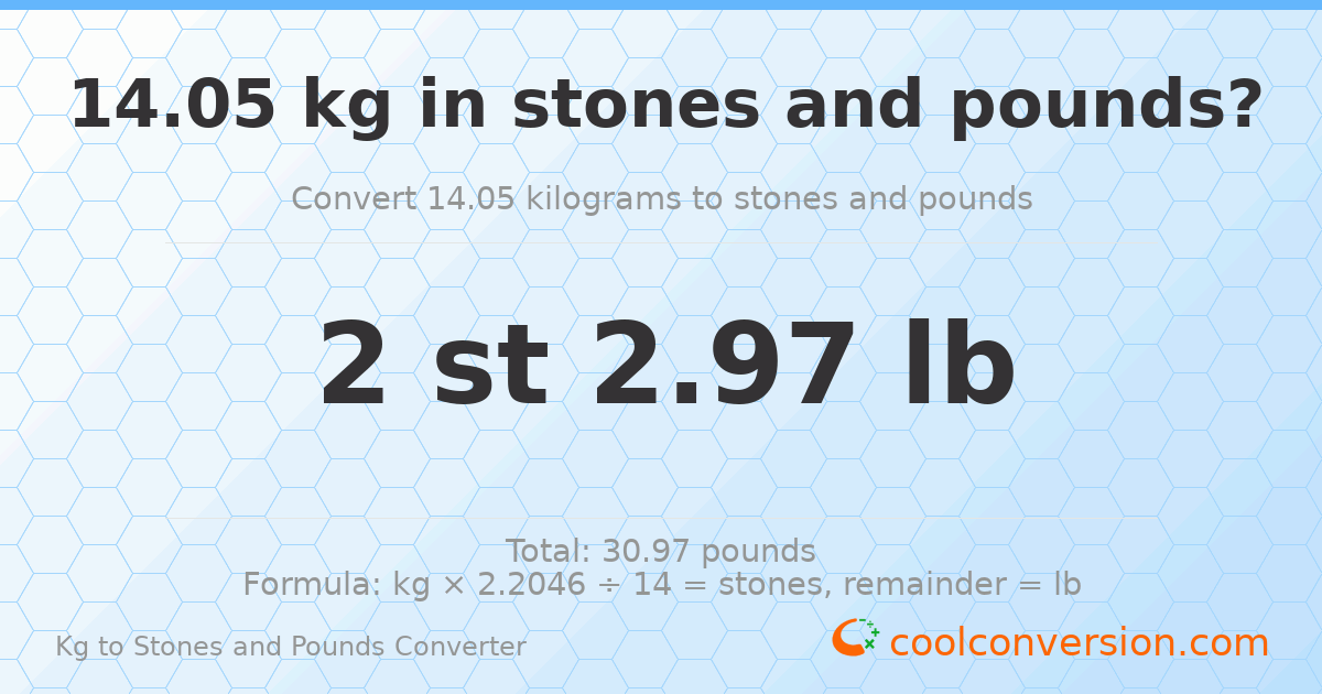 14.05 kg to stones and pounds — 14.05 kg = 2 st 2.97 lb
