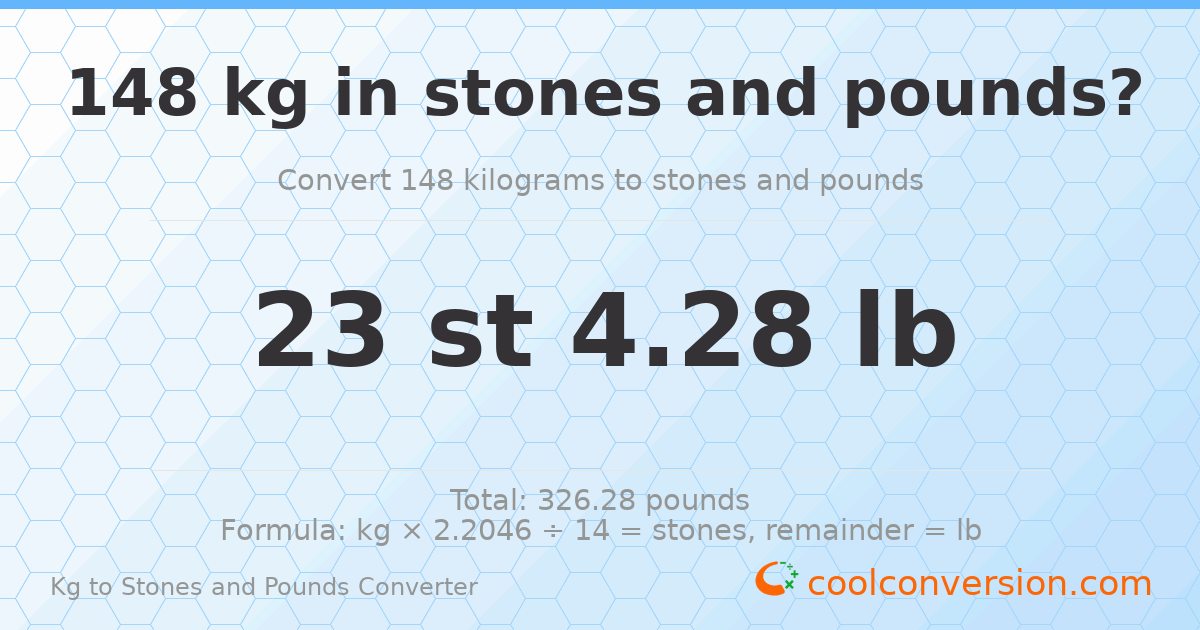 148 kg to stones and pounds — 148 kg = 23 st 4.28 lb