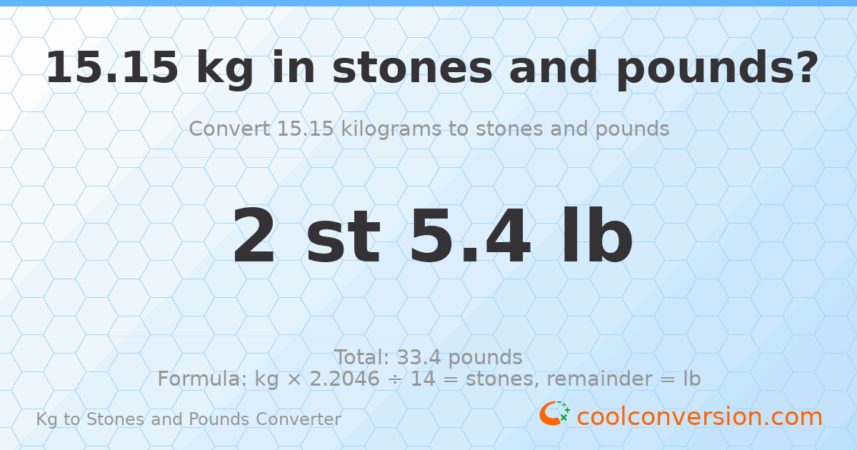 15.15 kg to stones and pounds — 15.15 kg = 2 st 5.40 lb