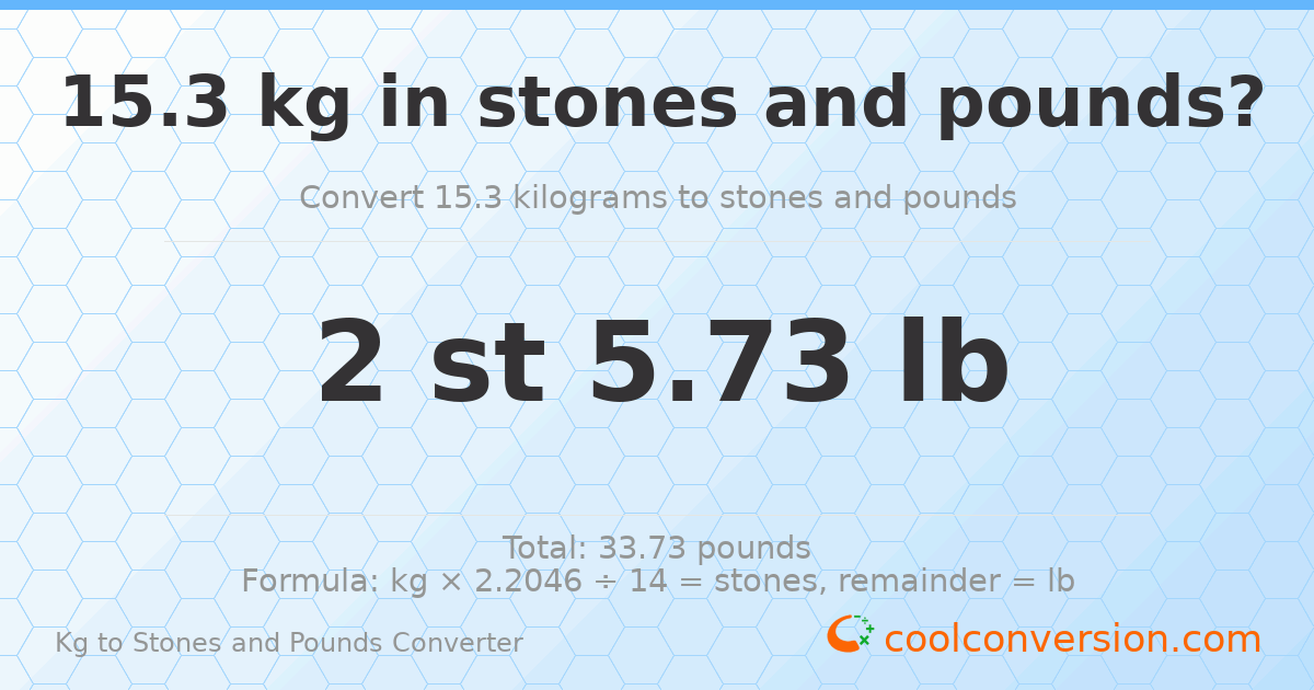 15.3 kg to stones and pounds — 15.3 kg = 2 st 5.73 lb