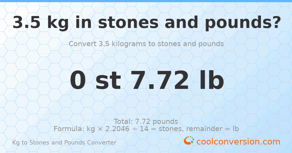 3.50 kg to stones and pounds — 3.50 kg = 0 st 7.72 lb