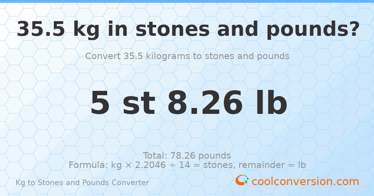 35.50 kg to stones and pounds — 35.50 kg = 5 st 8.26 lb