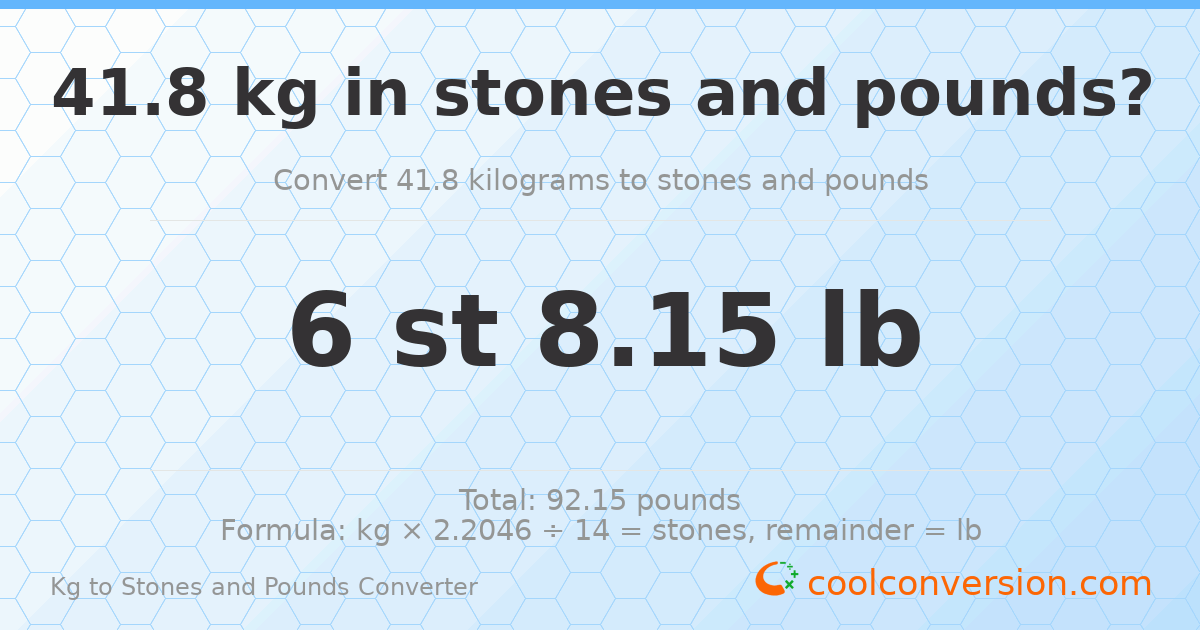 41.80 kg to stones and pounds — 41.80 kg = 6 st 8.15 lb