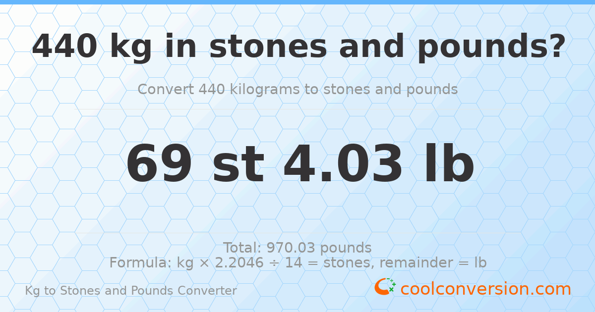440 kg to stones and pounds — 440 kg = 69 st 4.03 lb
