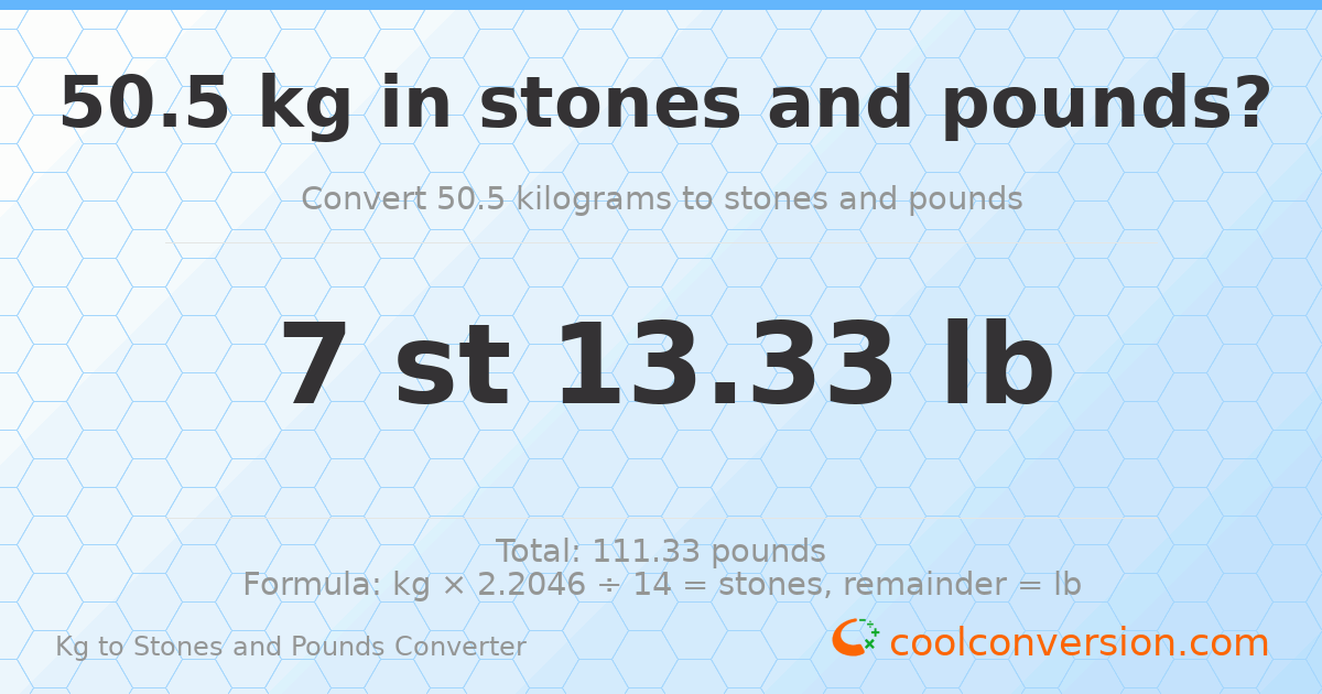 50.50 kg to stones and pounds — 50.50 kg = 7 st 13.33 lb