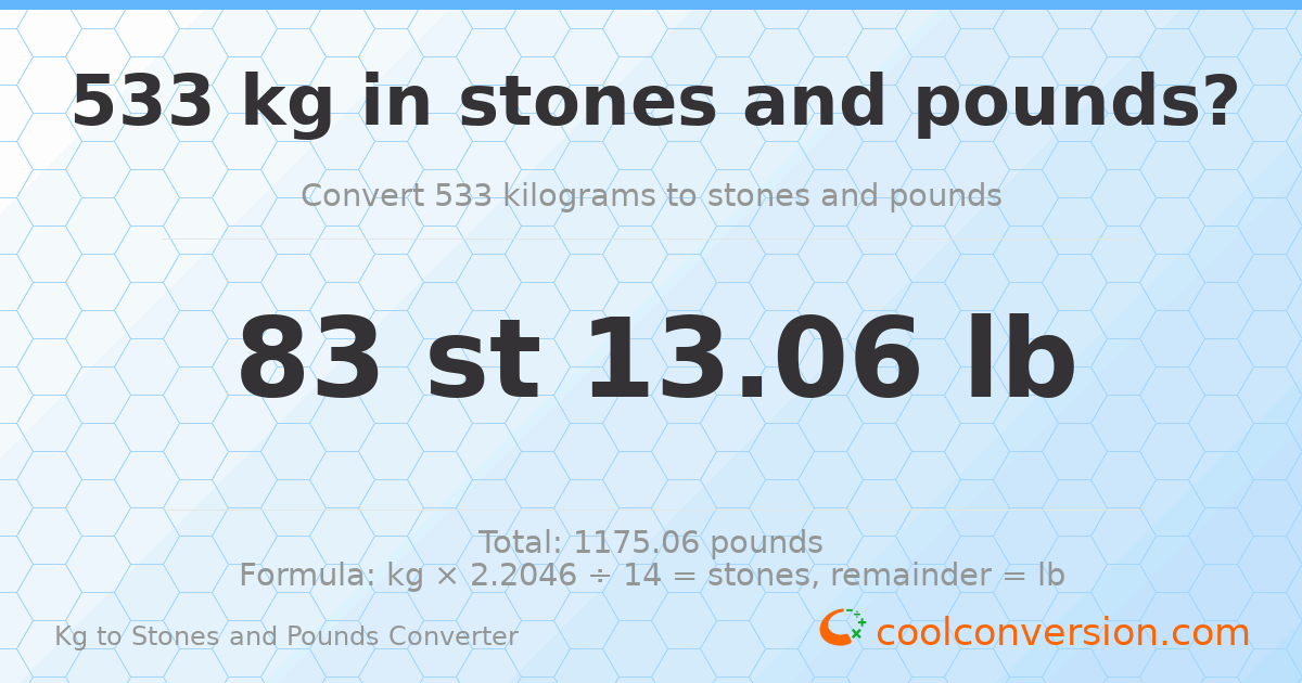 533 kg to stones and pounds — 533 kg = 83 st 13.06 lb