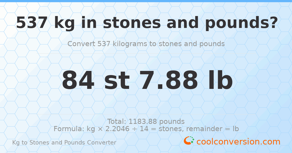 537 kg to stones and pounds — 537 kg = 84 st 7.88 lb