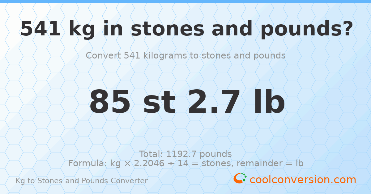 541 kg to stones and pounds — 541 kg = 85 st 2.70 lb