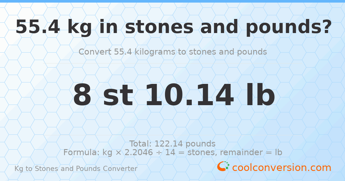 55.40 kg to stones and pounds — 55.40 kg = 8 st 10.14 lb