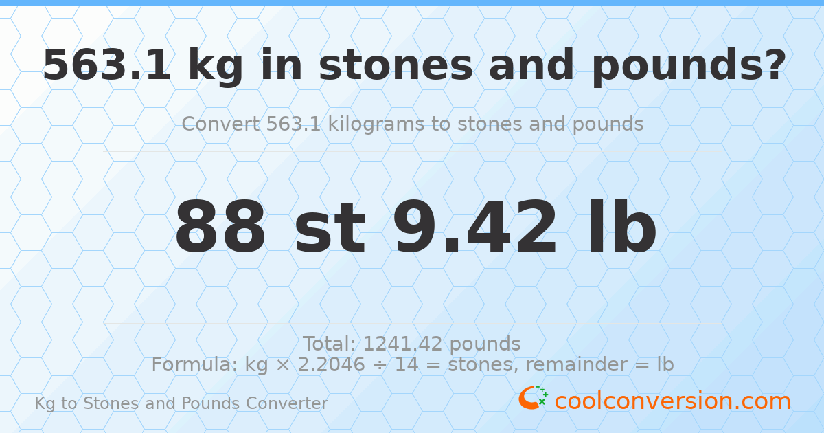 563.1 kg to stones and pounds — 563.1 kg = 88 st 9.42 lb