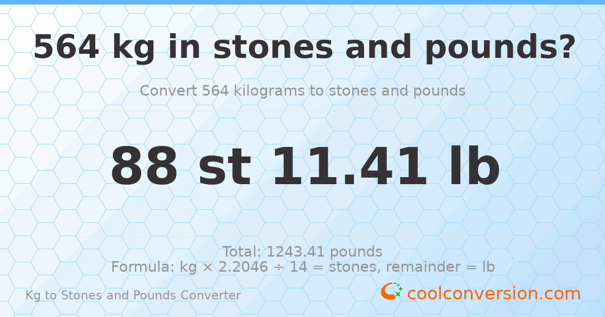 564 kg to stones and pounds — 564 kg = 88 st 11.41 lb