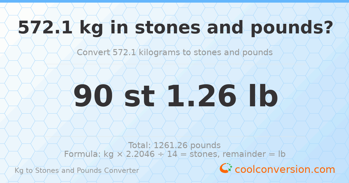 572.1 kg to stones and pounds — 572.1 kg = 90 st 1.26 lb