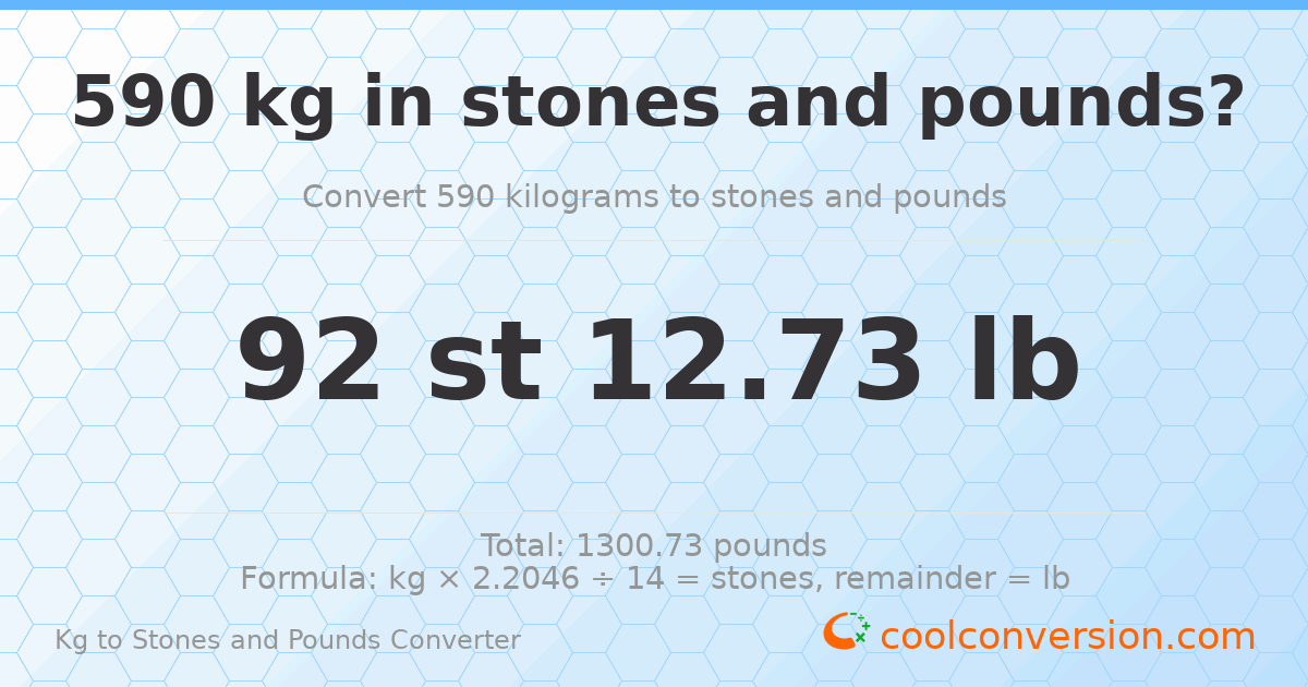 590 kg to stones and pounds — 590 kg = 92 st 12.73 lb