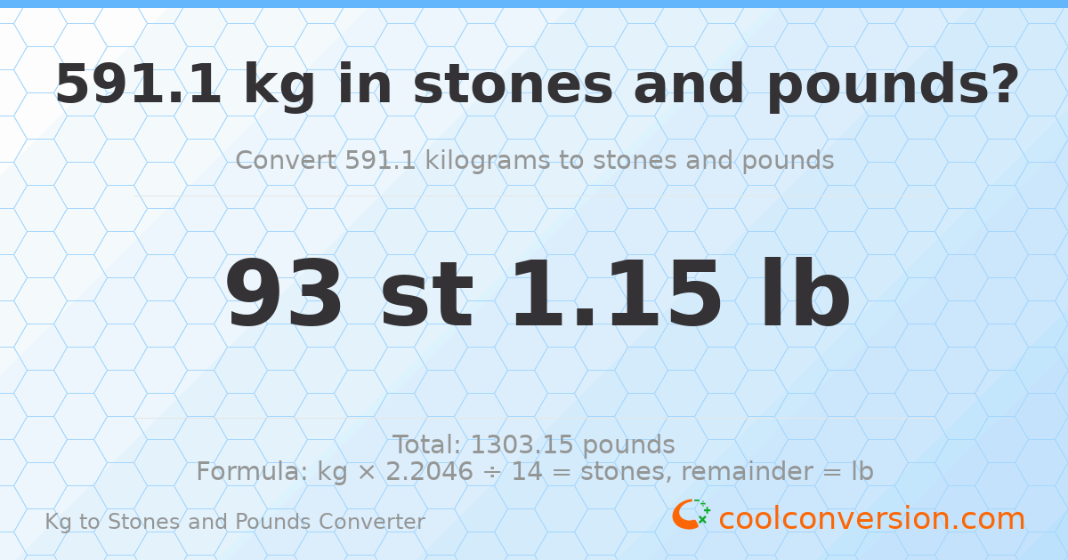 591.10 kg to stones and pounds — 591.10 kg = 93 st 1.15 lb