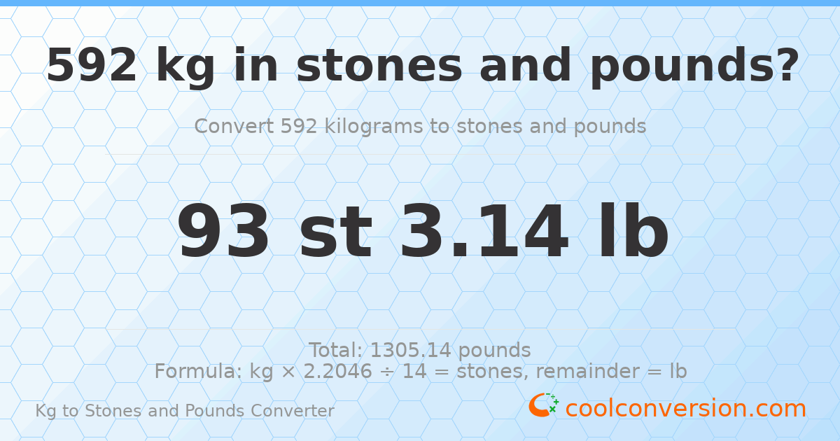 592 kg to stones and pounds — 592 kg = 93 st 3.14 lb