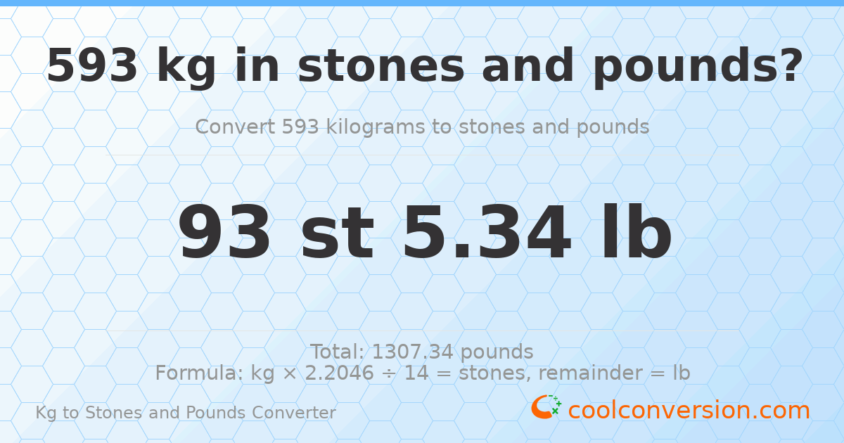 593 kg to stones and pounds — 593 kg = 93 st 5.34 lb