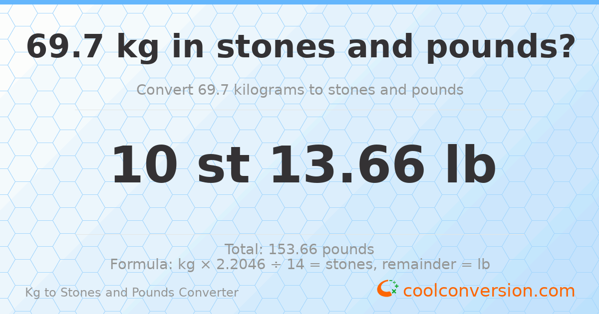 69.70 kg to stones and pounds — 69.70 kg = 10 st 13.66 lb