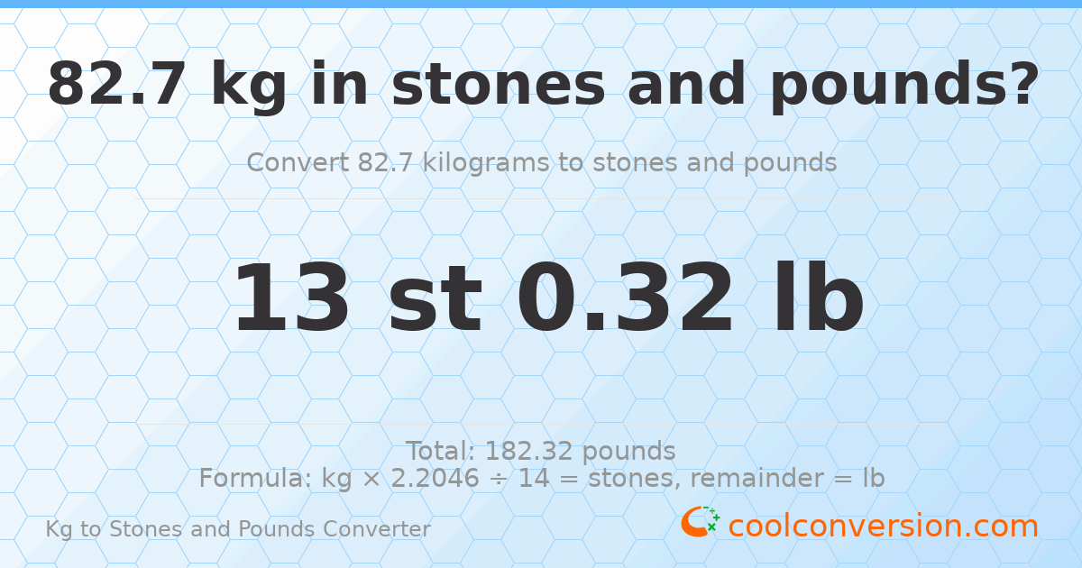 82.70 kg to stones and pounds — 82.70 kg = 13 st 0.32 lb