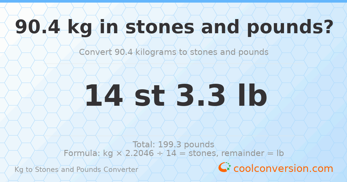 90.40 kg to stones and pounds — 90.40 kg = 14 st 3.30 lb