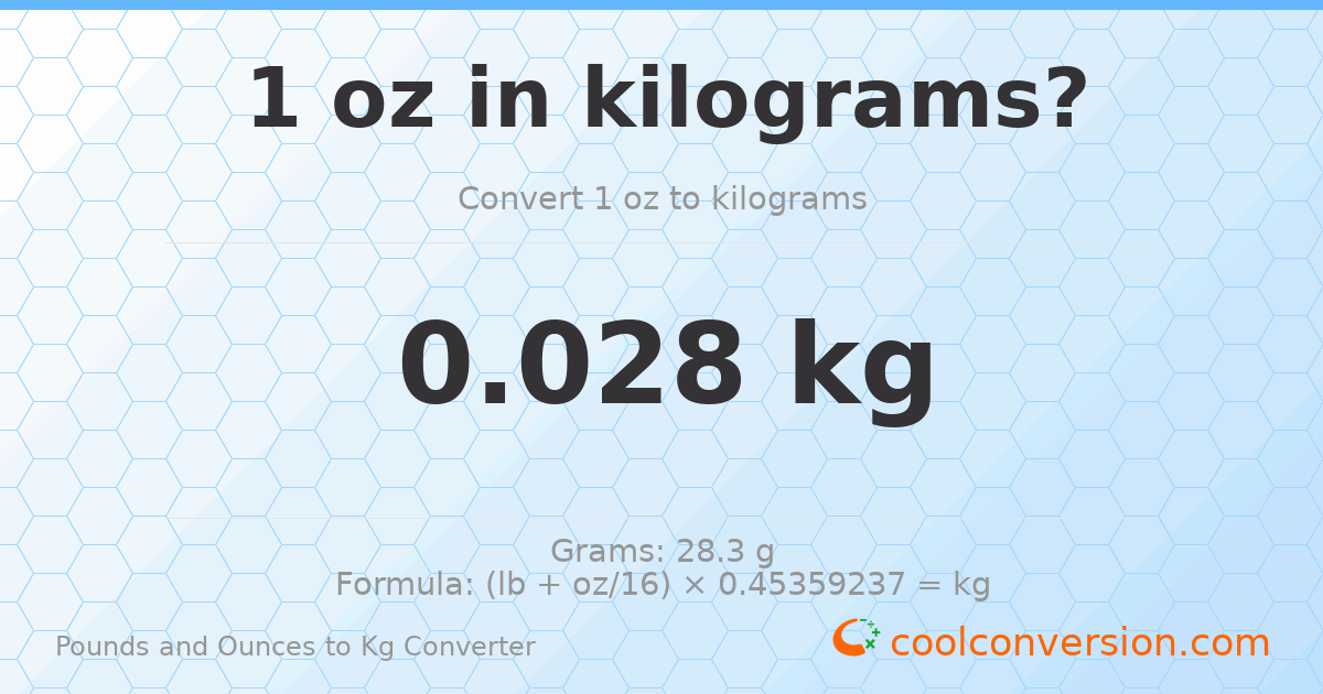 1 oz to kg — 0.028 kg