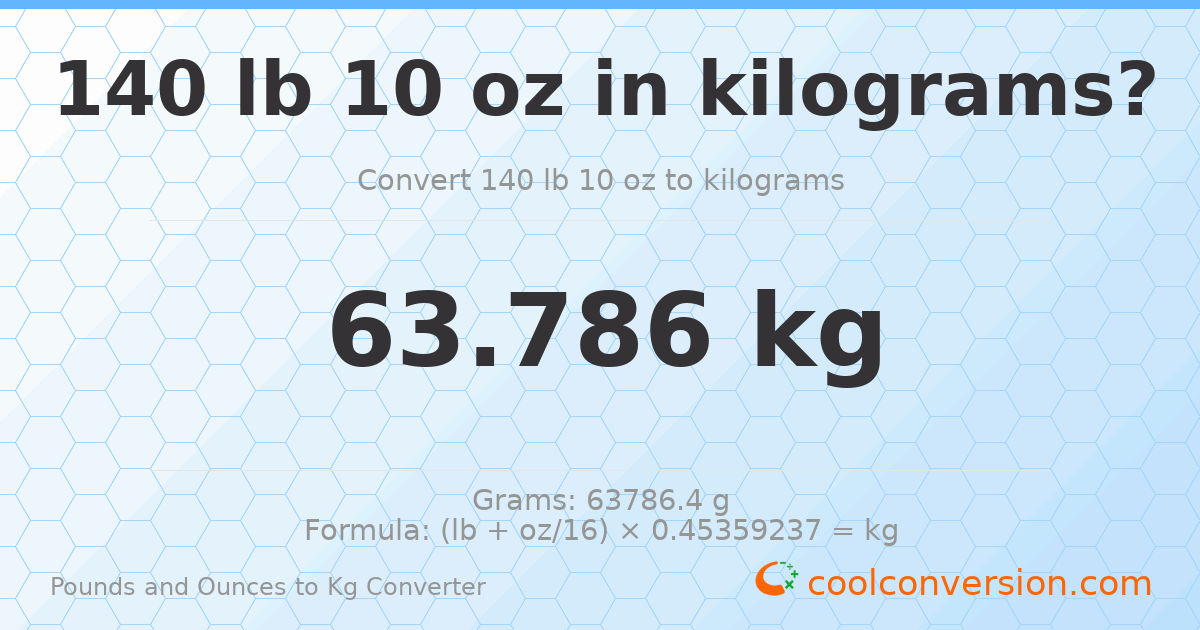 140 lb 10 oz to kg — 63.786 kg