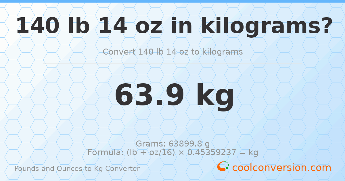 140 lb 14 oz to kg — 63.9 kg