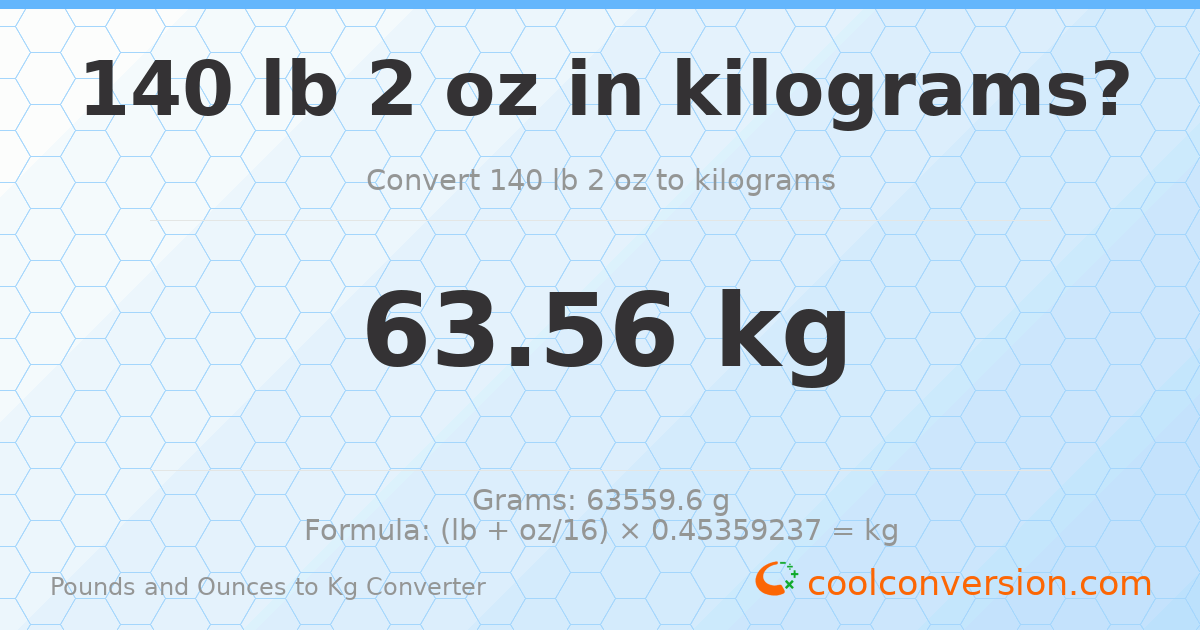 140 lb 2 oz to kg — 63.56 kg
