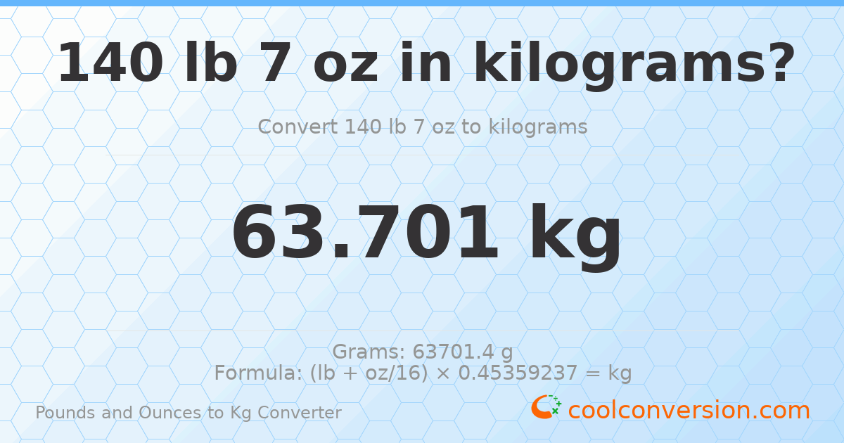 140 lb 7 oz to kg — 63.701 kg
