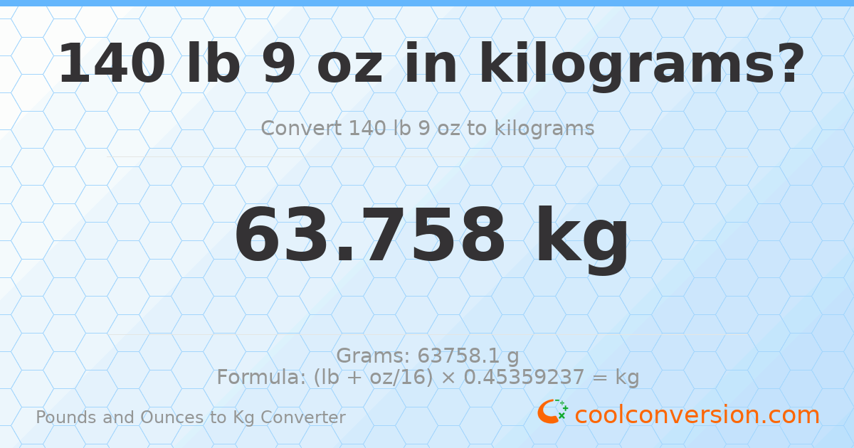 140 lb 9 oz to kg — 63.758 kg