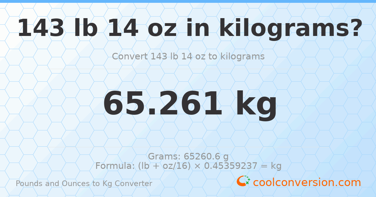 143 lb 14 oz to kg — 65.261 kg