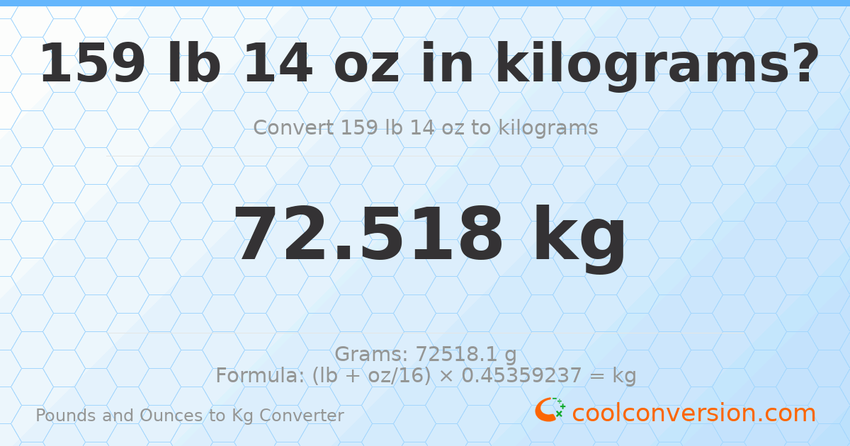 159 lb 14 oz to kg — 72.518 kg