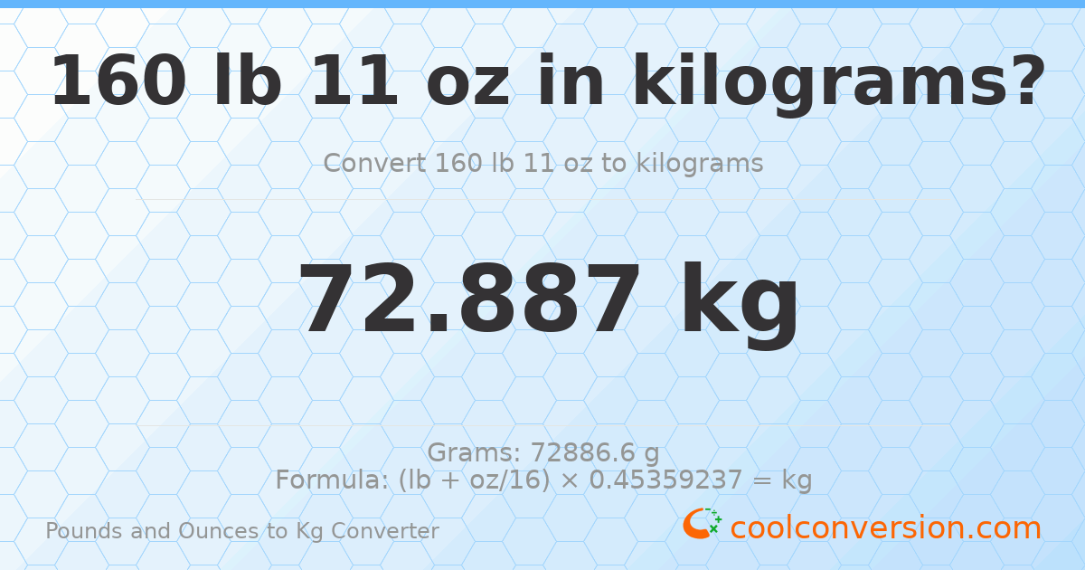 160 lb 11 oz to kg — 72.887 kg