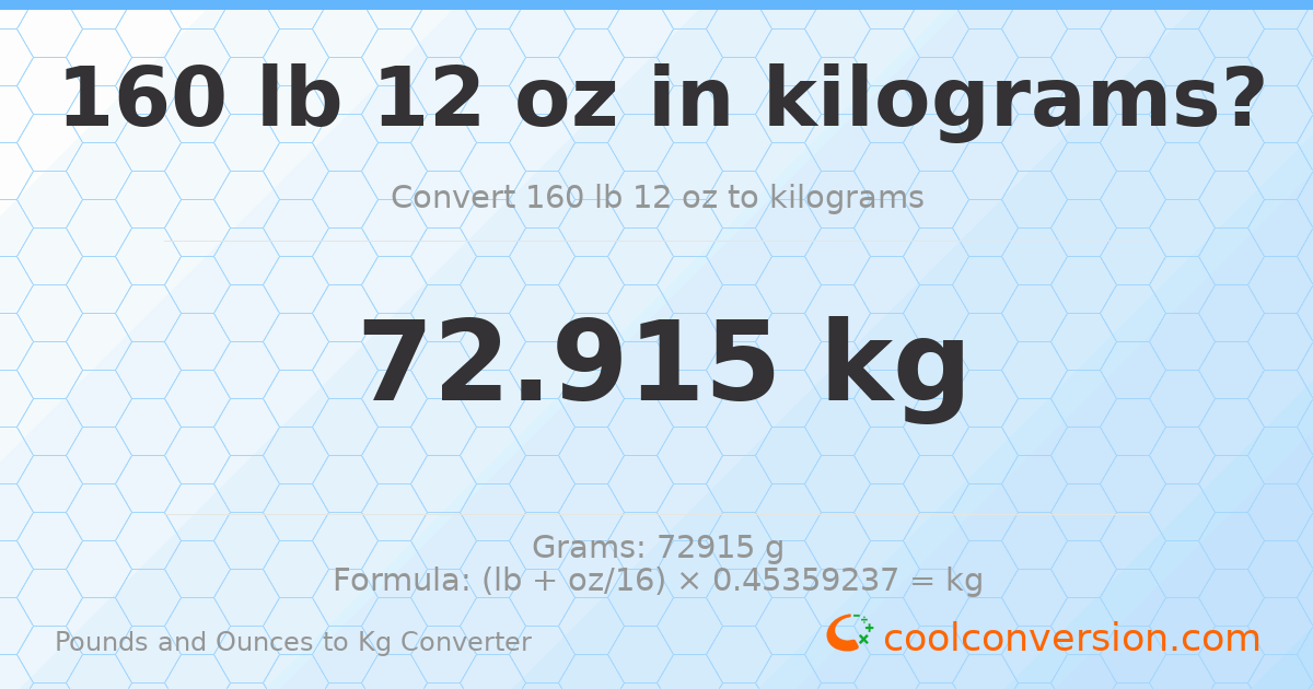 160 lb 12 oz to kg — 72.915 kg