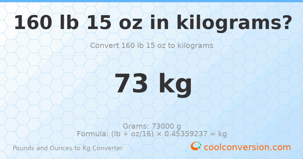 160 lb 15 oz to kg — 73 kg