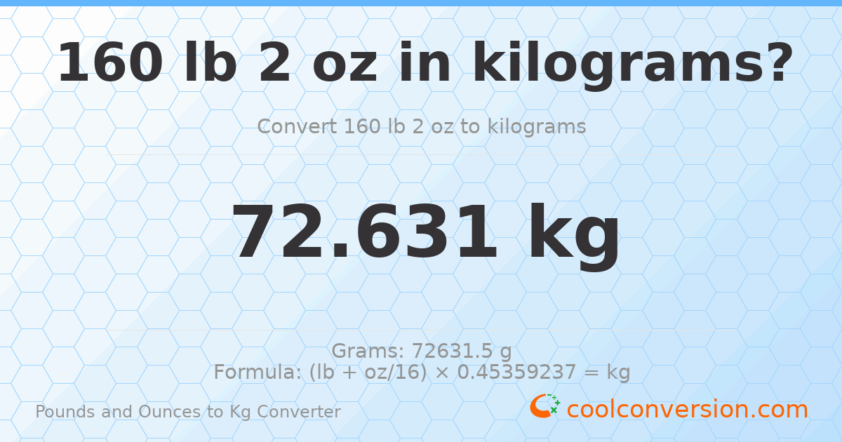 160 lb 2 oz to kg — 72.631 kg