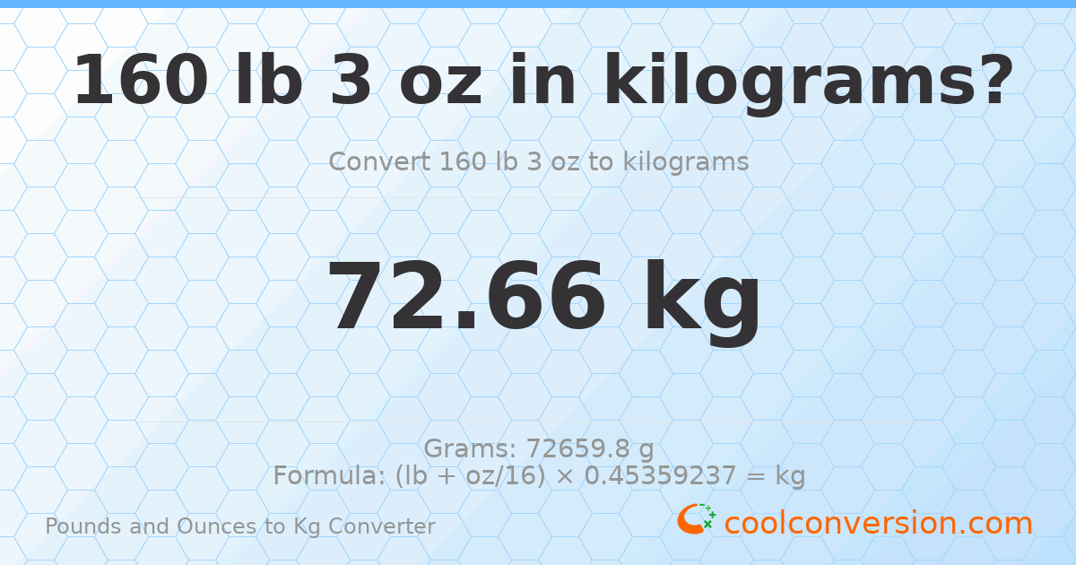 160 lb 3 oz to kg — 72.66 kg