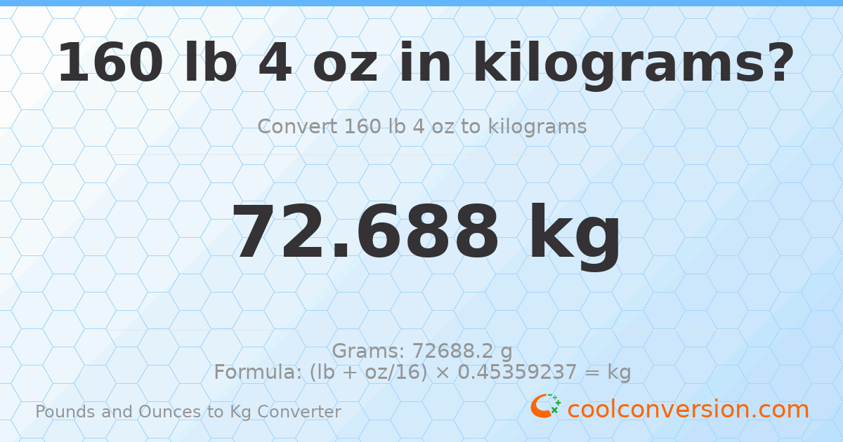 160 lb 4 oz to kg — 72.688 kg